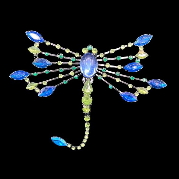 Avon Jewelry - Vintage Giant Dragonfly Brooch Avon Blue and Green Rhinestones Signs of Repairs
